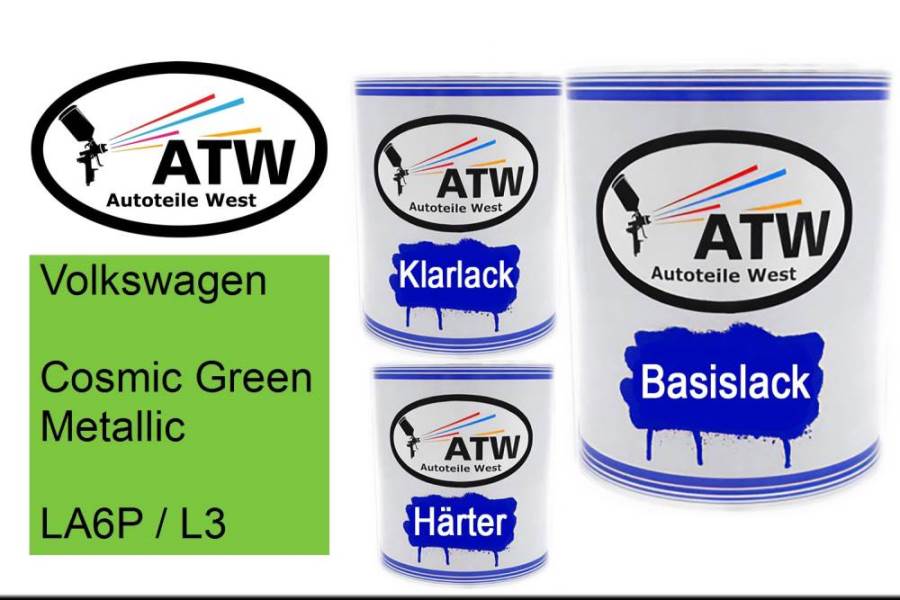 Volkswagen, Cosmic Green Metallic, LA6P / L3: 1L Lackdose + 1L Klarlack + 500ml Härter - Set, von ATW Autoteile West.